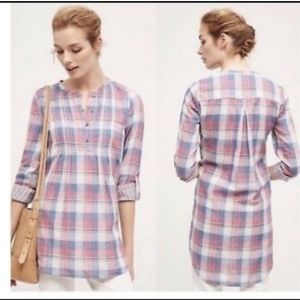 Anthropologie Holding Horses Halfpenny Cotton Gauze Plaid Tunic Size 0